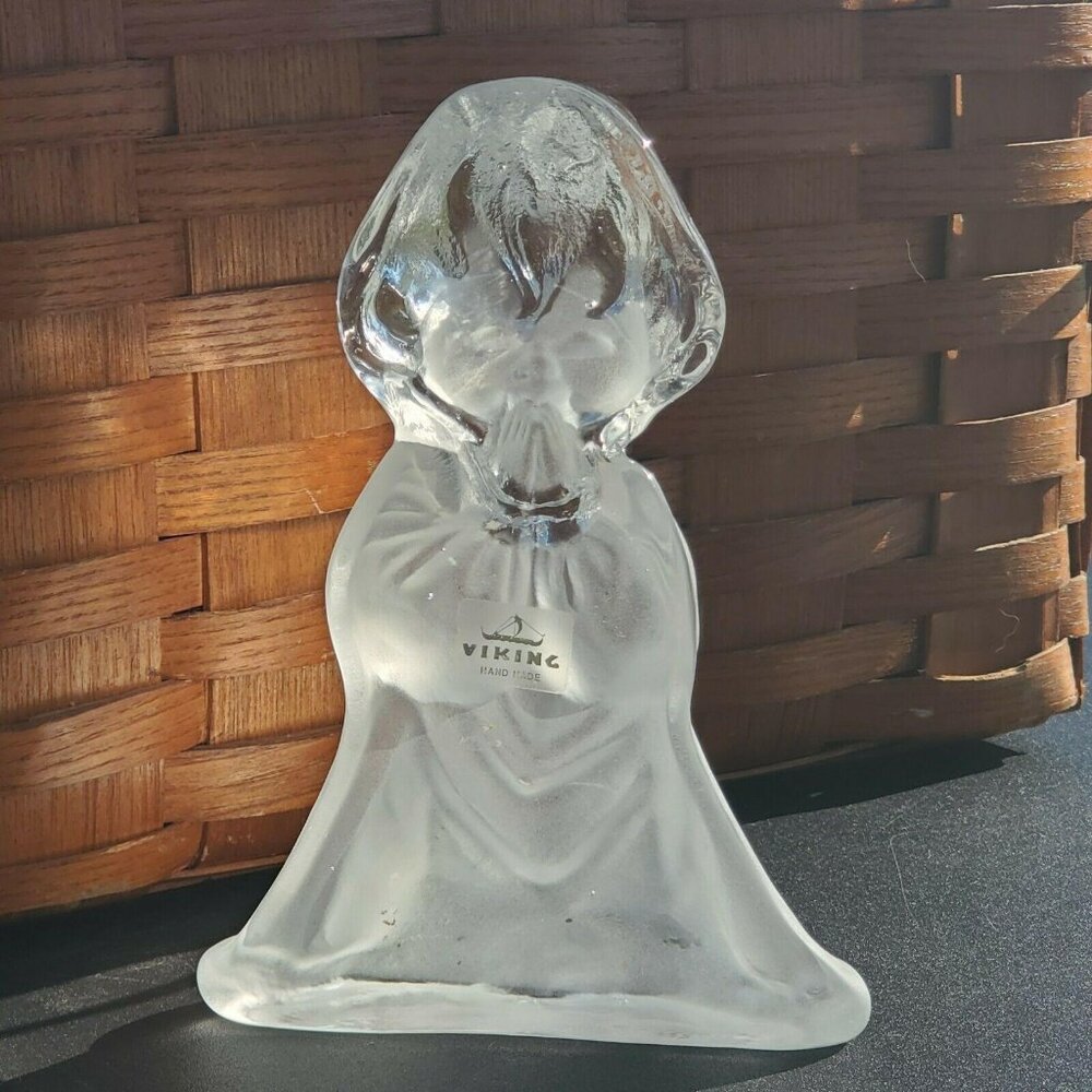 Praying Girl Figurine Bookend paper weight vintage Viking Glass frosted satin Ne - Picture 9 of 10